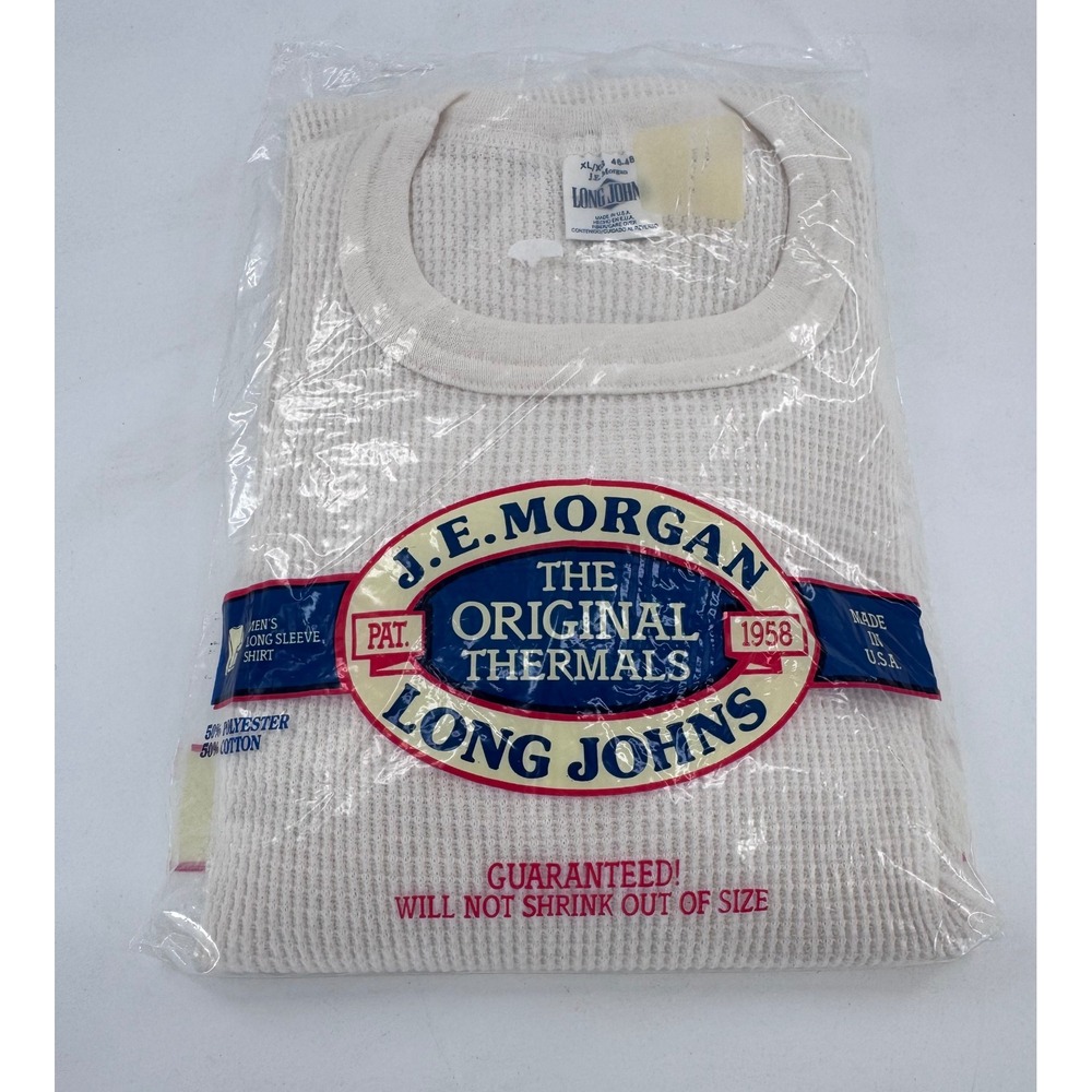 J.E. Morgan Thermal Shirt White Long Sleeve Waffle Knit USA Vintage Size XL New